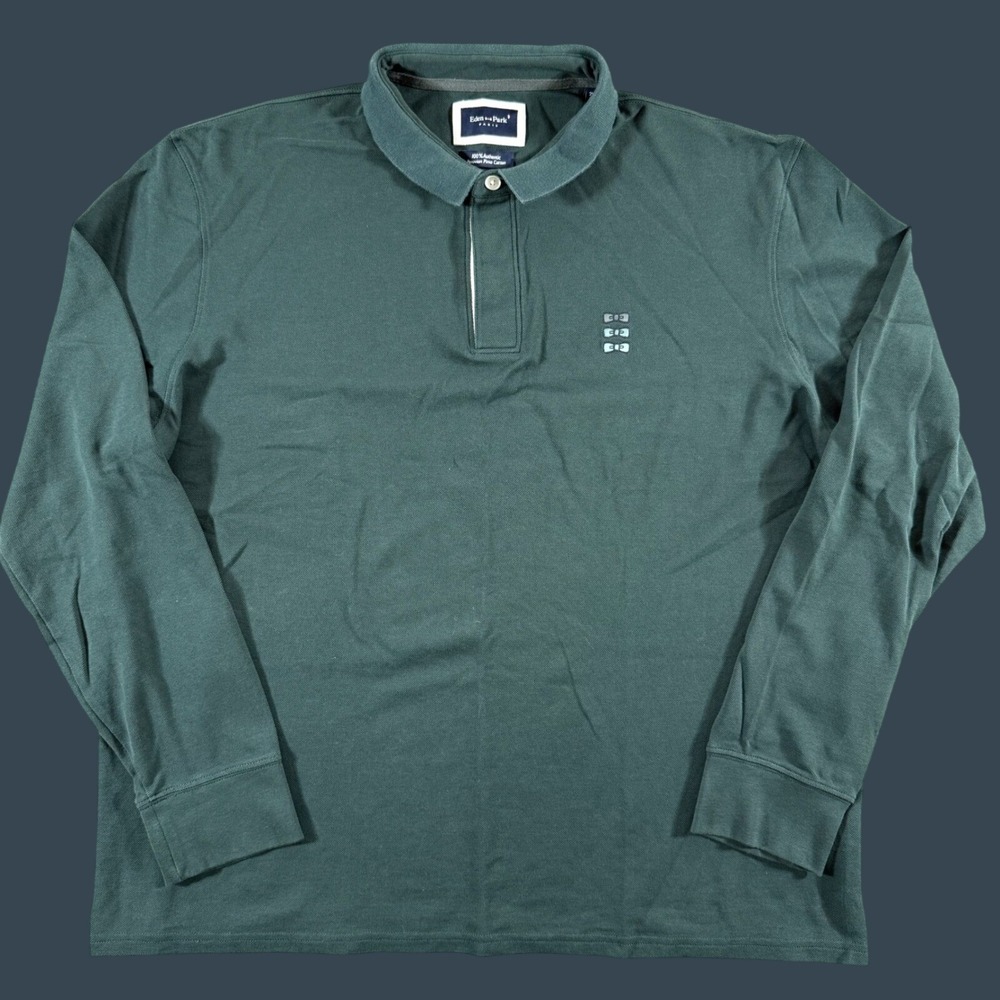Eden Park Paris Polo Shirt 2XL Green Peruvian Pima Cotton Long Sleeve Piqué